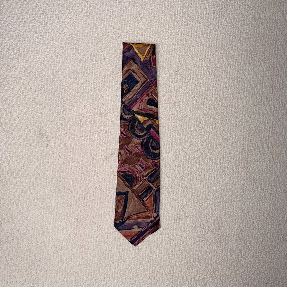2/$30 Vintage Italian All Silk Abstract Painted Handmade Necktie